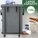 40 Gal(150L) High Grade Large Laundry Basket with Wheels, Rolling Laundry Hamper, Laundry Cart with Metal Frame and Removable Bag Design, Suitable for Laundry Room, Bedroom, 1 Section 150L