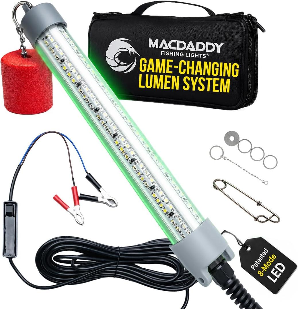 MacDaddy Smart Multi-Mode Submersible Green LED Underwater Fishing Light, 12"