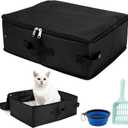 Travel Litter Bo x for Cats, Foldable Portable Cat Litters Box, Leak Proof Ca t Trave l Carrier with Kitty Litter Scoop Bowl, Cat Travel Essentials for Car, Hotel, Airplane and Outdoor Use (Black)