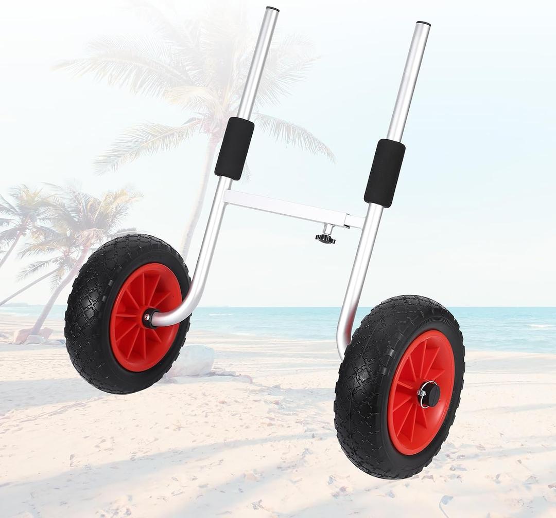 Garvee 220 lbs Kayak Cart, Heavy Duty Adjustable Kayak Trolley with 10" Solid PU No-Flat Wheels, Foam Pads & Detachable Design for Kayaks with Scupper Holes, Canoe Cart for Beach, 16.54''x3.5''x22.44''