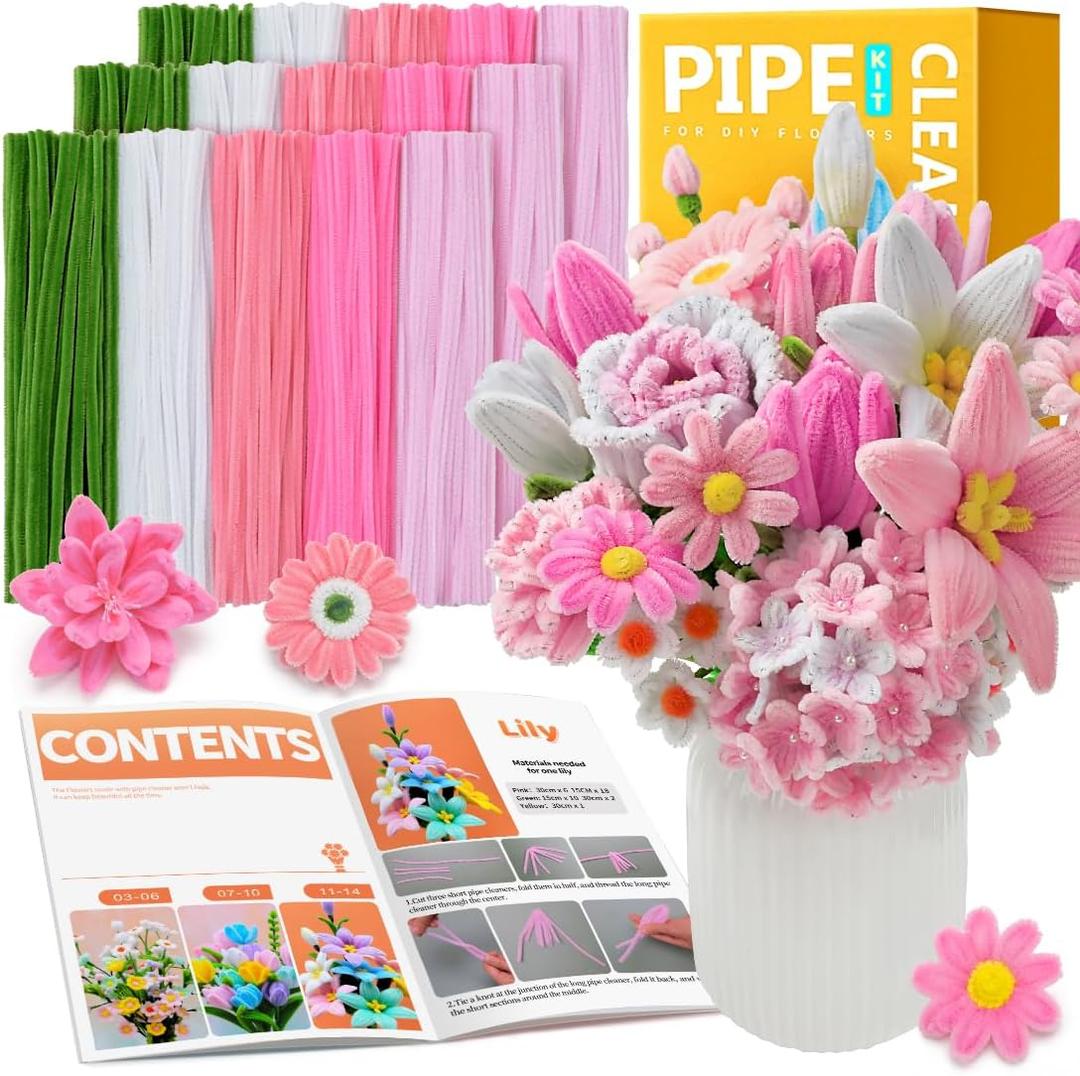 IOOLEEM Pipe Cleaners, 480pcs Pink, Flower Making Kit, Arts and Craft Supplies, Ideas for Art Project Activity. (Large Pack)