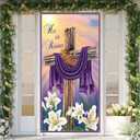 2 x He Is Risen Door Cover Religious Jesus Christian Cross Easter Egg Bunny Rabbit Photo Backdrop Happy Easter Spring Summer Party Decorations and Supplies for Home-7135''