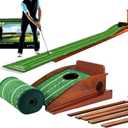 GimYaa Golf Putting mat Green Indoor and Outdoor with Auto Ball Return,Game Practice Golf Gifts for Home, Office, Backyard Indoor Golf and Outdoor Use, Crystal Velvet Mat (Green one hole version)