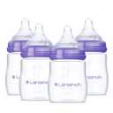 4 x Lansinoh Anti-Colic Baby Bottles, BPA-Free Plastic, 5 Ounces, 4 Count, Slow Flow Nipples (Size S), Breastfeeding Bottle with NaturalWave Design