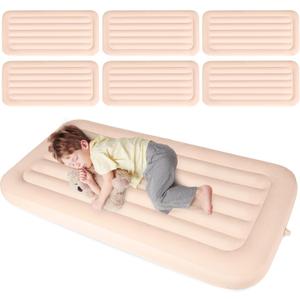 Geetery 6 Pcs Kids Air Mattress Toddler Inflatable Sleepover Airbed 55 x 27.6 x 8.7 Inch Foldable Comfort Flocked Blow up Bed with Patch Kit Portable Air Mattresses for Home Travel Camping Party, as shown