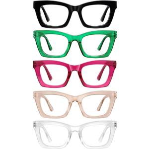 Oprah Reading Glasses for Women - 5Pack Blue Light Blocking Square Fashion Readers with Spring Hinge Computer Eyeglasses(Mix4, 3.50x) (A04-multicolor)