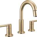 Delta Nicoli Brushed Gold Bathroom Faucet with Sprayer, 8 Inch 3 Hole Widespread with Pull Out Sprayer, Push-Pop Drain, Champagne Bronze 35749LF-CZPD