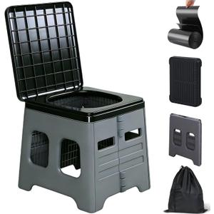 Portable Camping Toilet for Adults - Portable Folding Toilet with Lid, Travel Portable Potty for Adults, Porta Potty Car Toilet, Grey
