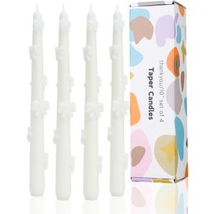 White Taper Candle Candlestick Bow Soy Candles Unscented Wedding Party Wax Unscented Dinner Candle Dripless,10 inch,Set of 4,J1