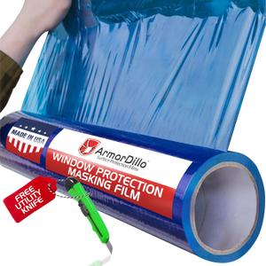ArmorDillo Blue Window Protection Film, 1 roll- 12" x 200' | Surface Protection Film | Temporary Self-Adhesive Glass Covering, Window Masking Film, 45-Day UV Resistant Construction Wrap