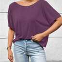 RoseSeek Women's Backless Twist Knot T Shirt Oversized Solid Short Sleeve Tees Open Back Asymmetrical Hem Casual Tops