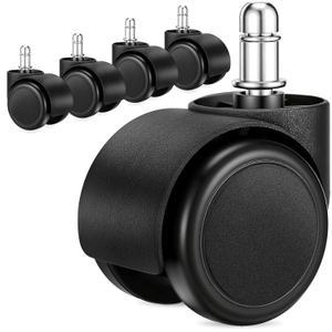 2 Inch Office Chair Casters Wheels Heavy Duty, 5 pcs Chair Wheel Replacement, Mute Rubber Rotating Desk Chair Wheels for All Floor, Smooth & Quiet Caster, Universal Standard Stem Size Fits 99%