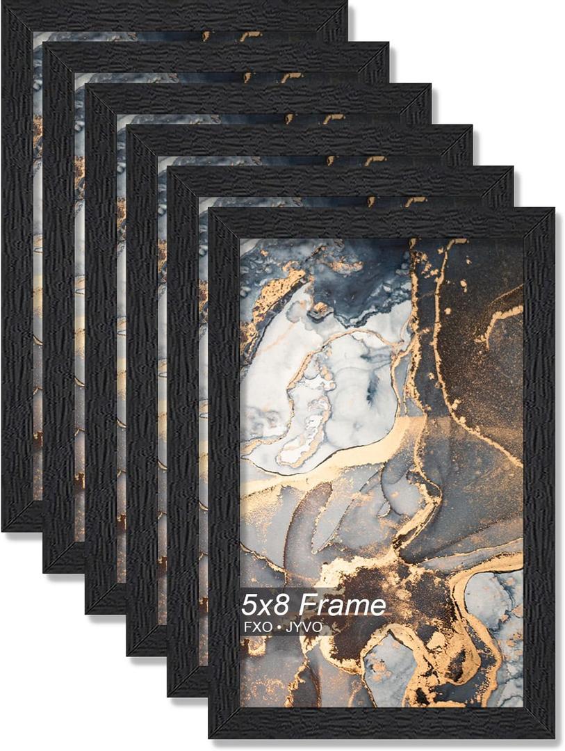 Fxojyvo Engineered Wood 5x8 Picture Frame Set of 6, Black Frame for 5 x 8 Inch Picture Poster Photo, Light Weight 5 by 8 Frame with Wood-grain for Wall - 6 Pack/Black/5"x8"