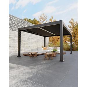 GarveeLife All-Aluminum Louvered Pergola 12 ft x 16 ft, Outdoor Pergola with Adjustable Louvered Roof, Reinforced Aluminum Frame, Integrated Drainage System, Hardtop Gazebo for Patio, Deck, Gray