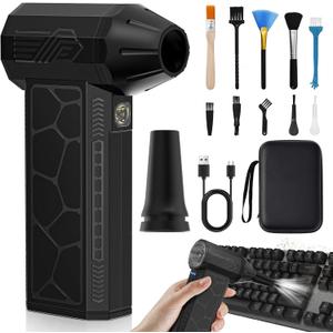 Amazicha Compressed Air Duster, Multi-Gear Adjustable 130000RPM Electric Air Duster, Rechargeable Air Blower with LED Light for Computer Keyboard Home Outdoor Car