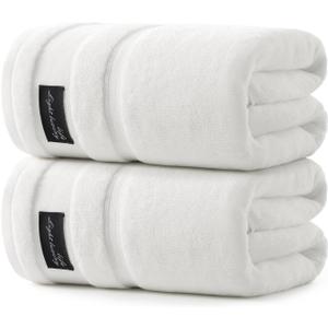 REDKISS Large Bath Towels Set 2 Piece, 100% Cotton, 31x63 in,Heavyweight 760G, Highly Absorbent & Quick Dry, Super Soft Luxury Shower Towels for Bathroom,Hotel Collection - White