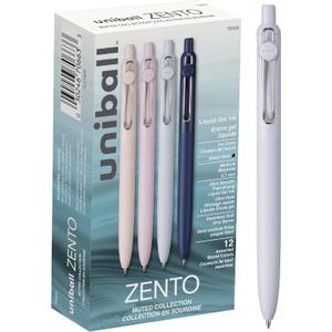 uni-ball Zento Gel Ink Rollerball Pens, 9 Black Medium Point Smooth Writing Pens, Colored Japanese Pens, Muted Colors