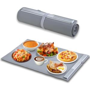 Electric Warming Tray, Roll up Silicone Food Warming Mat with 3 Temperature Settings and Full Surface Heating, Easy to Clean & Store, for Family Gathering, Dinner or Party (Grey)