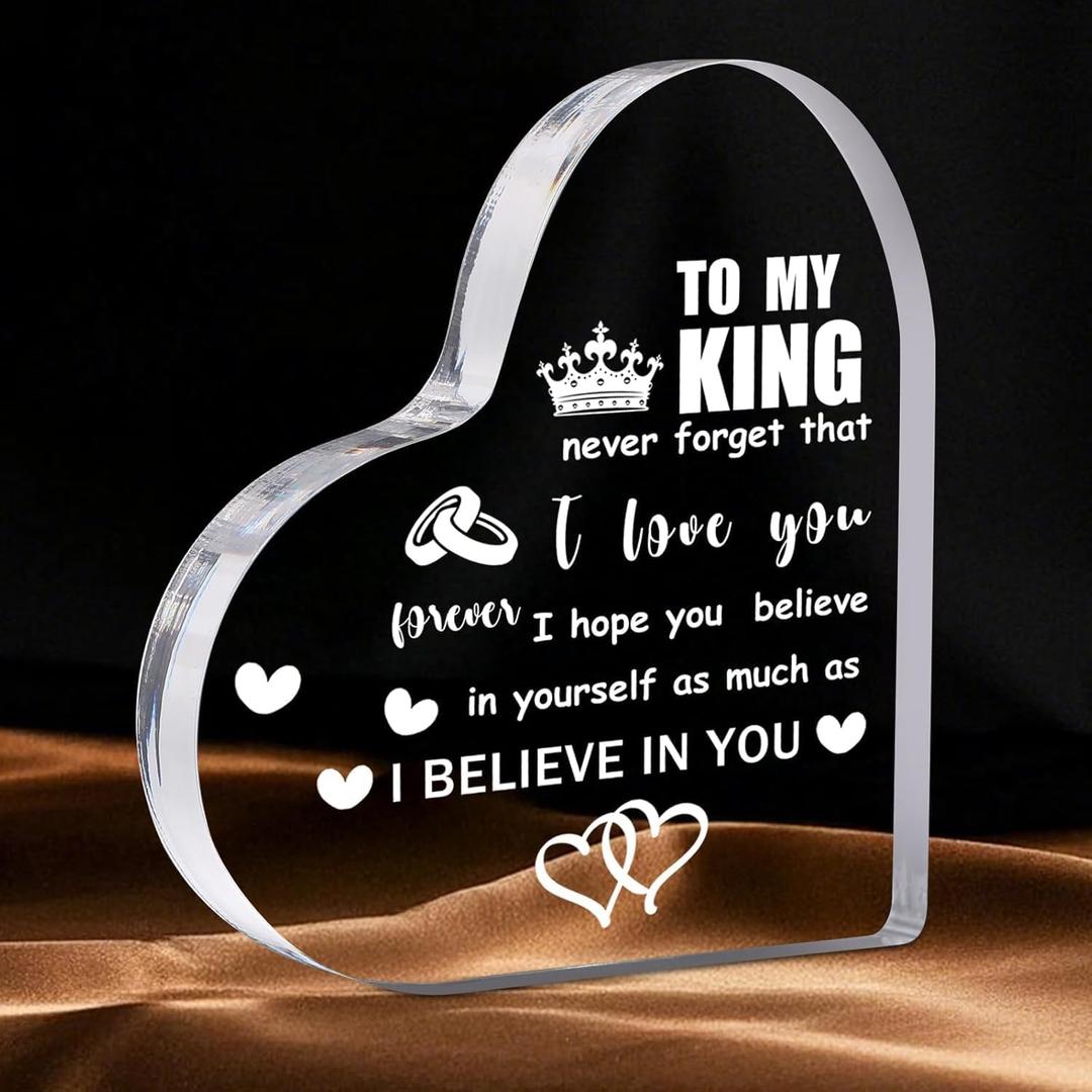 Valentine Gifts for Men, Boyfriend or Husband  I Love You Heart Acrylic Paperweights for Him (3.9" x 3.9" x 0.6")