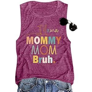 Women Mama Mommy Mom Bruh Tank Tops Cute Mom Graphic Funny Colorful Letter Print Sleeveless Vest Top (XL, Purple)