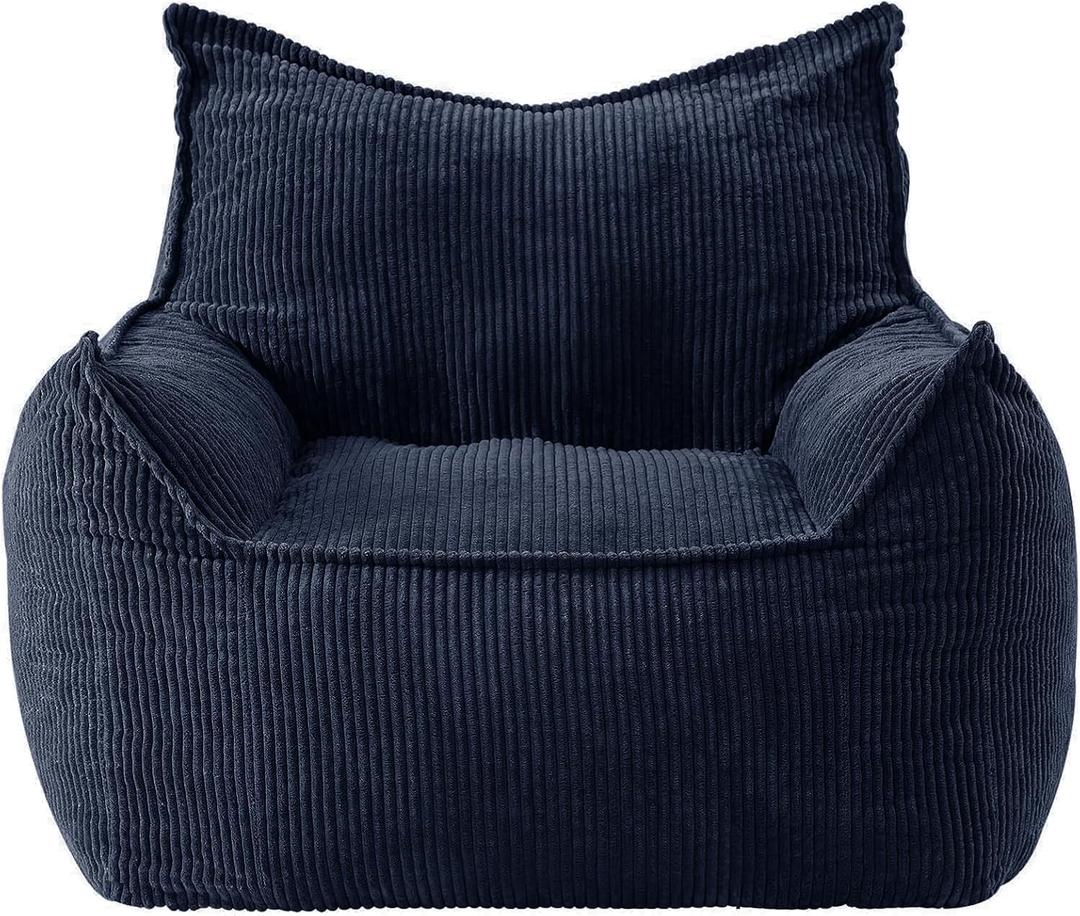 Giant Bean Bag Chair Sofa for Adults Teens, Comfy Corduroy Large Bean Bag Chairs with Armrests for Bedroom Living Room, Adult BeanBag Lazy Sofa Couch Chairs with Filler Included (Blue)