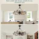 Wagon Wheel Rustic Chandelier Ceiling Fan with Light, 36 inch Farmhouse Caged Ceiling Fans, Dual Finish Blades, Wood Bladeless Fandelier Fan Lights Ceiling Fixtures for Bedroom Kitchen