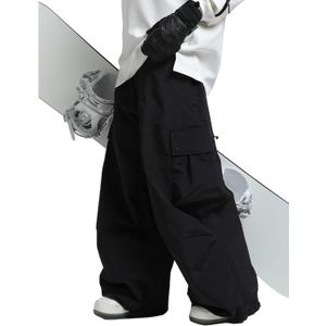 Mens Snowboard Pants Baggy Snow Pants Waterproof Ski Bibs Women Insulated Overalls (Large, Black-2)