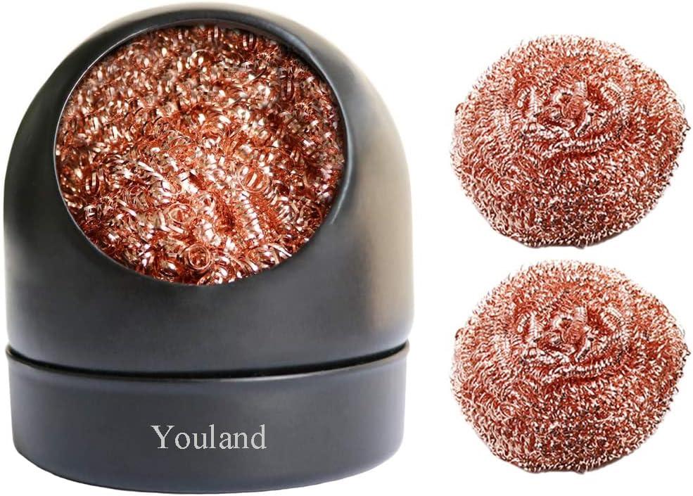 2 x Soldering Solder Iron Tip Cleaners Metal Base Holder Station Cleaning Ball with 3 Soldering Cleaning Wire Soft Coiled Copper for Cleaning Soldering Irons Tips (Black)