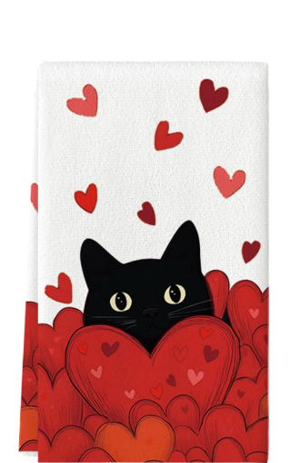 Artoid Mode Black Cats Red Hearts Valentine's Kitchen Towels Dish Towels, 18x26 Inch Wedding Farmhouse Decoration Hand Towels