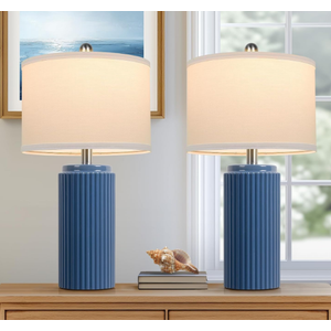 TOBUSA 23.5’’ Blue Table Lamps for Bedroom Set of 2, Modern Farmhouse Ceramic Bedside Nightstand Lamps for Living Room, Decorative Boho Ceramic Lamps Set for Home Office End Table Console, White Shade