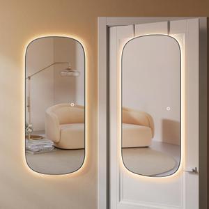 SONGMICS LED Mirror, Arched Wall Mirror Full Length, 47.2" x 18.5" Mirror for Wall Door, Frameless Glass Mirror Decor, for Bedroom Living Room Dressing Room, Ink Black ULFM011B01
