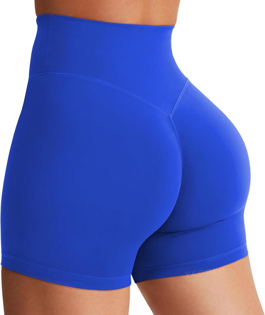 YEOREO SoftHue Women's Biker Shorts 3.6" /4.5" / 6" Workout Gym Shorts High Waist Tummy Control Hidden Scrunch Running Yoga (Blue, S)