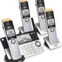 VTech IS8151-4 Super Long Range 4 Handset Cordless Phone for Home with Answering Machine, 2300 ft Range, Call Blocking, Bluetooth, Headset Jack, Power Backup, Expandable to 12 HS, Silver/Black