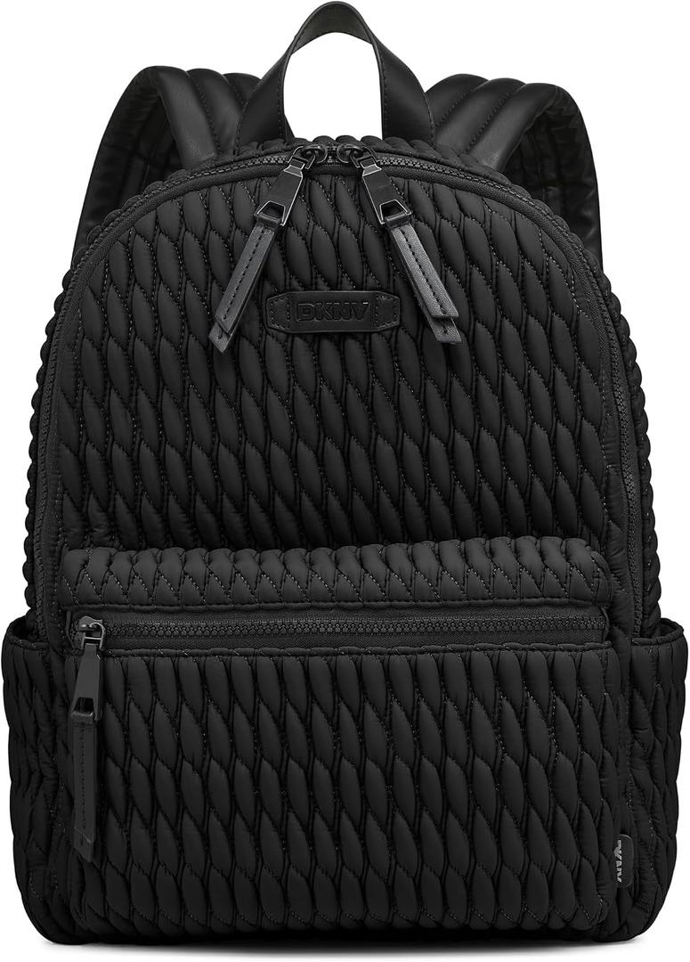 DKNY Women's Mack Quilted Nylon Backpack, Black/ Black, One Size