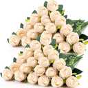 Hotop 40 Pcs Rose Artificial Flowers Bulk with Long Stem,Realistic Silk Fake Roses Bouquet for Home Wedding Centerpieces Party Table Decoration Valentines Gifts(Cream)
