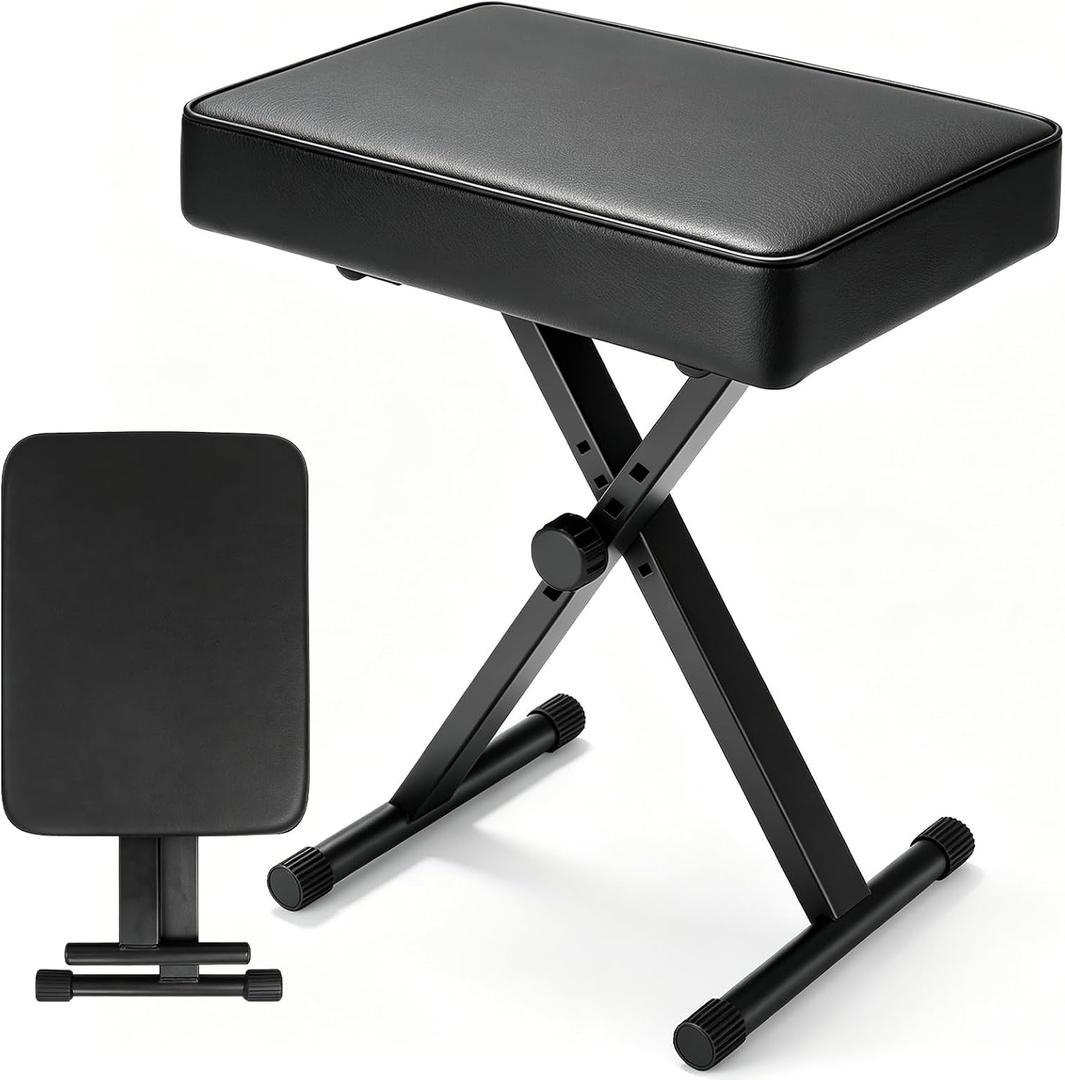 Keyboard Bench Adjustable Piano Stool - Extra Comfortable Piano Bench with High Rebound Sponge Cushion,No Deformation,Superior Support,X-Style Portable Foldable Piano Chair, 4 Height Adjustment