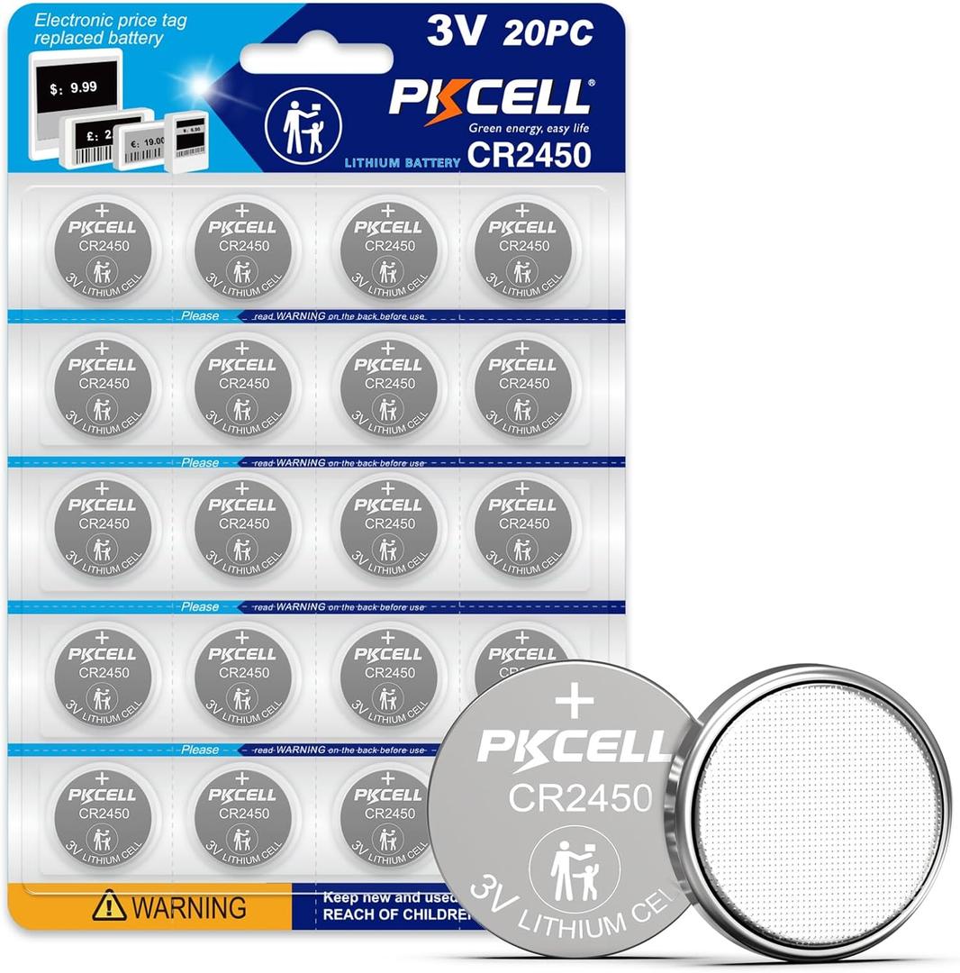 PKCELL 20 Pack CR2450 Battery CR 2450 3V Lithium Battery, 5-Year Shelf Life,High Capacity, Long Lasting Power, Mercury-Free