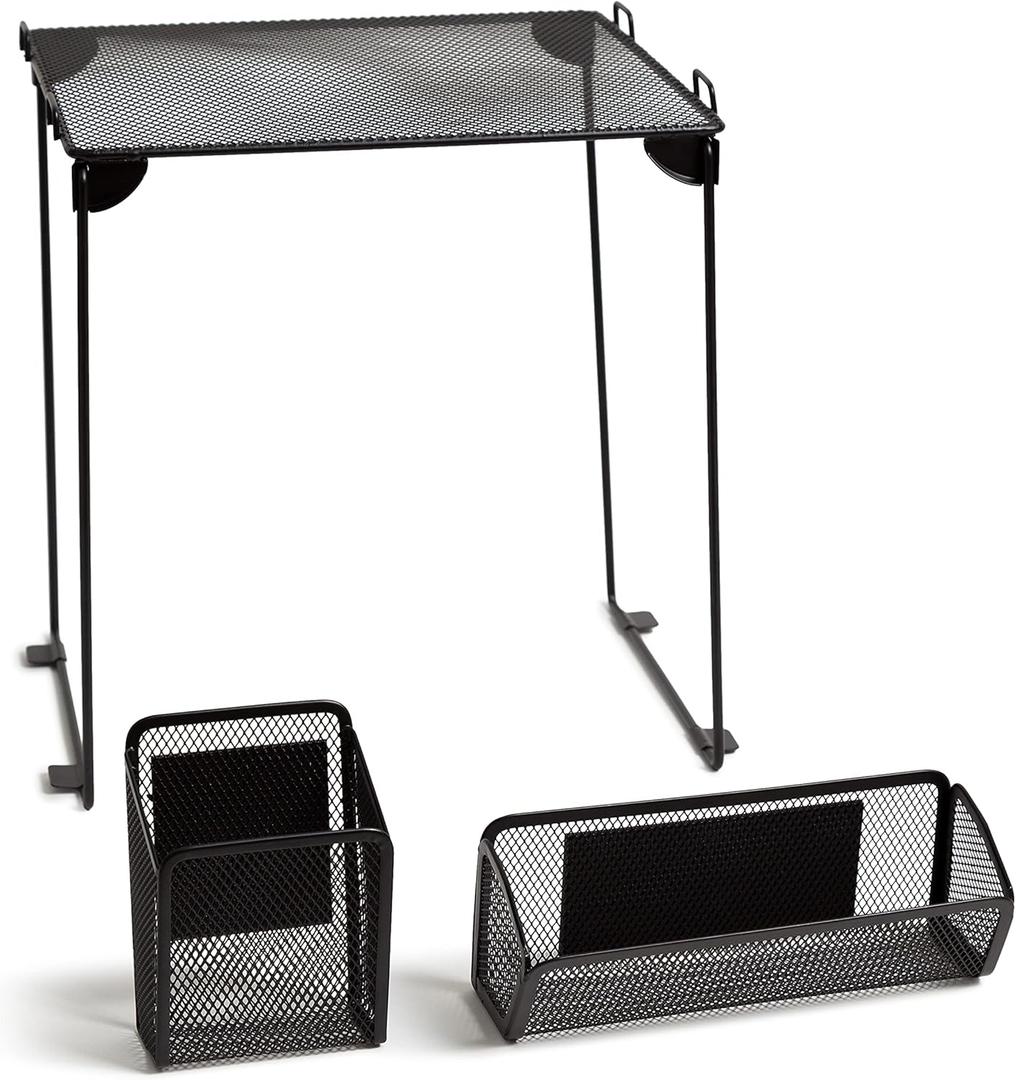 U Brands Black Mesh Locker Organization Kit, Includes Magnetic Cup, Folding Shelf and Bin, 3 Pieces