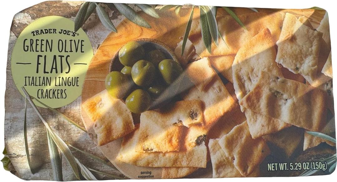 Trader Joe's Green Olive Flats, Italian Lingue Crackers, 5.29 oz (Pack of 1)