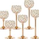 Gold Crystal Candle Holders Candlestick Holders - 2 Sets Tall Bling Bowl Candelabra Centerpieces for Dining Table, Wedding, Party & Fireplace Mantel Decor,6Pcs