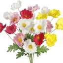 5 Pcs Artificial Poppies Flowers Artificial Silk Poppy Flowers with Stems Real Touch Faux Poppy Spring Flower for Home Wedding Decorations Floral Arrangement Table Centerpiece