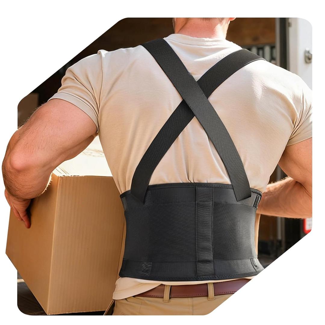 Medical-Grade Work Back Brace with Adjustable Shoulder Straps [Stronger Support & Breathable Mesh] Lower Back Support Belt for Men Women - Pain Relief for Lifting, Warehouse, Construction & Moving (XX-Large, Black)