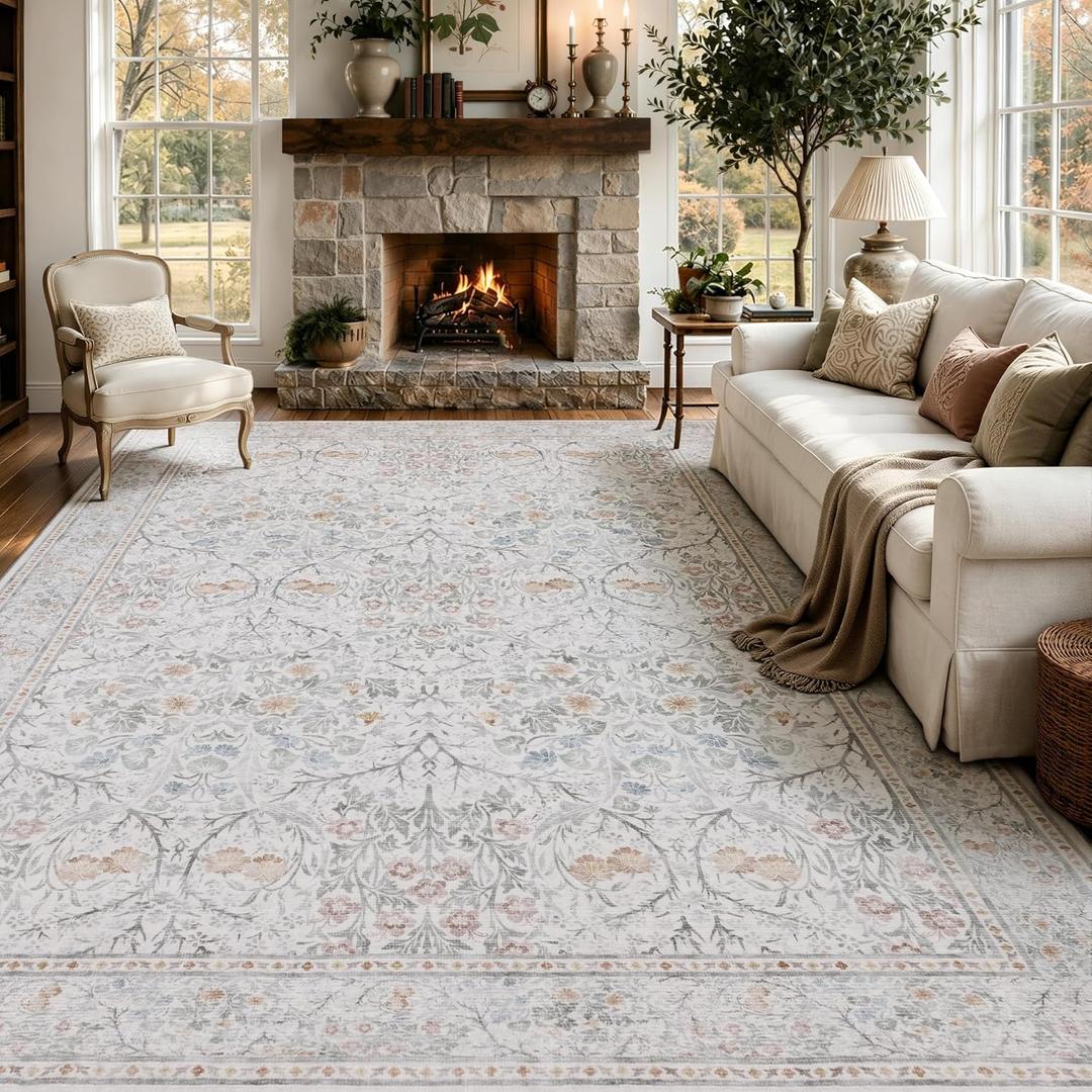 JOLLYVOGUE 9x12 Area Rugs for Living Room, Washable Rug, Beige