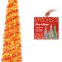 MACTING Fall Tree with 100 LED Lights 5FT Collapsible Autumn Maple Leaf Pop Up Tinsel Tree Battery Operated with Timer Easy-Assembly for Porch Home Apartment Holiday Thanksgiving Christmas Decorations