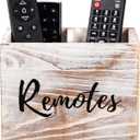 Rustic Two Slot Whitewashed Wood Remote Control Holder Tabletop Organizer Desk Wooden Storage Box Supplies Caddy Game Console Controller Multiple Media Mobile Phone Living Room Home Office