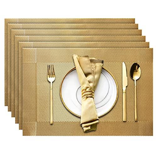 Trophable Placemats Set of 6, Table Placemats Heat Resistant Woven Placemats Washable PVC Place Mats Woven Vinyl Placemats Non-Slip Stain Resistant Kitchen Table Placemats Easy to Clean