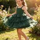 Arshiner Toddler Girls Tulle Dress Tiered Ruffle Fluffy Spaghetti Straps Tutu Dresses Summer Clothes (Green)