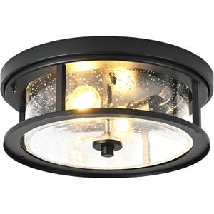 Black Ceiling Light Fixtures Flush Mount Light, 2 Bulb with Glass Flush Mount Ceiling Lights Fixture Bedroom, Indoor Outdoor Ceiling Lights for Porch Hallway Kitchen