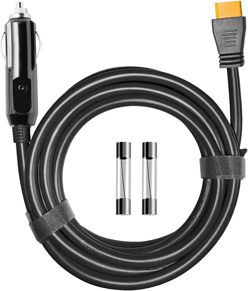 3M(10FT) 12V/24V Car Charging Cable to XT60 Connector, 14 AWG Cigarette Lighter Charger, Compatible with Anker SOLIX C300/C1000/F2000, EcoFlow Delta 2, BLUETTI AC2A Power Station, Black
