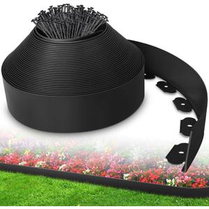 4-Inch x 100 FT Landscape Edging Border with 150 Stakes, Plastic Garden Edging Border Kit, Flexible No Dig Lawn Edging Border for Garden Flower Beds Yard Pathway Paver (Black)